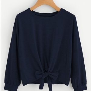dark blue long sleeve bow tie front top